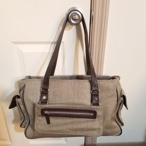 Brown Tweed Overnight Bag w/ Make-up Bag